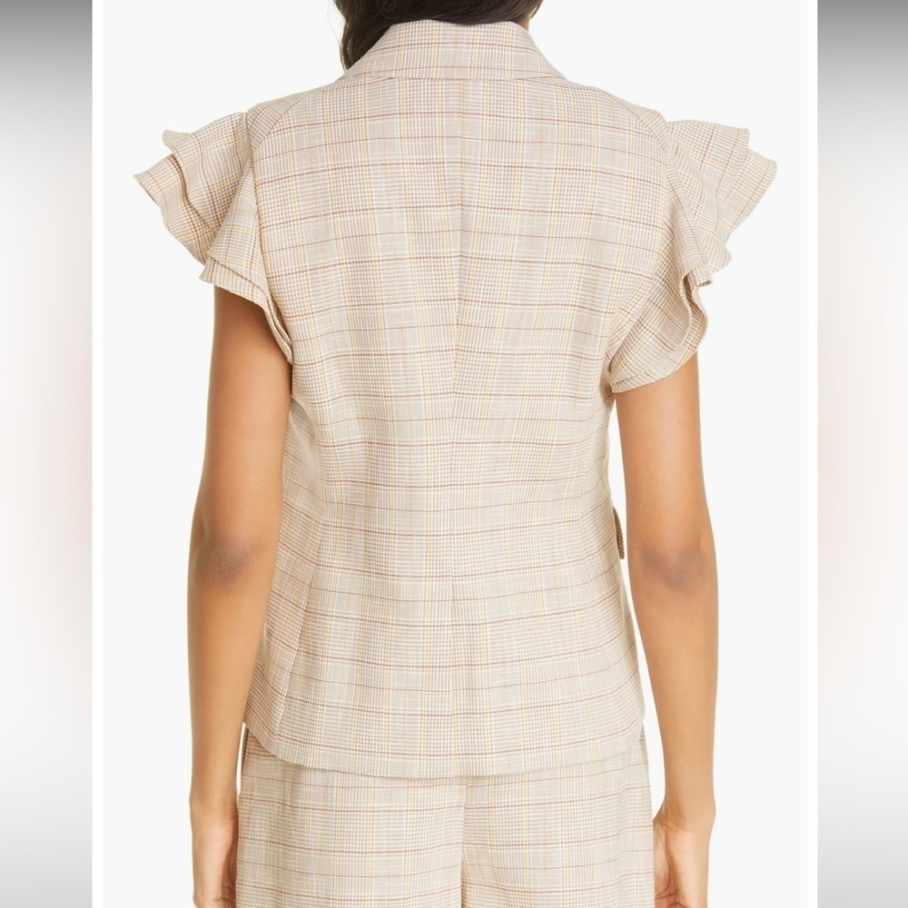 Veronica Beard Double Breasted Janae Khaki Plaid Flutter-Sleeve Vest NWT Size 12 - Picture 2 of 12